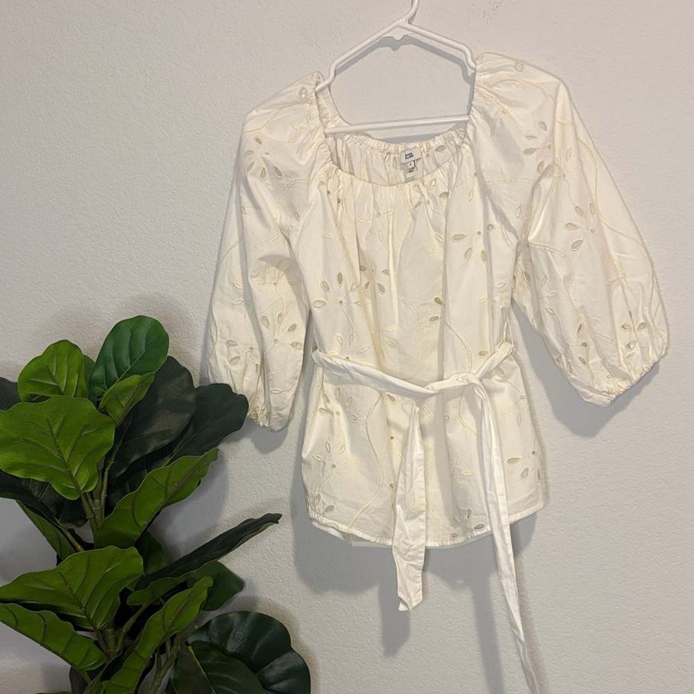 River Island Cream Embroidered Blouse neutral coastal feminine - Picture 2 of 8
